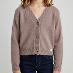 Abercrombie & Fitch Kids Soft Knit Button Front Cropped Brown Cardigan Girl 9/10